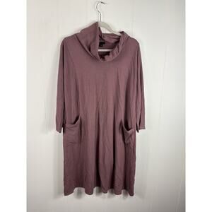 J Jill Wearever Cozy Fleece Dress Tunic 1X Sweatshirt Cowl Neck Purple Pockets
